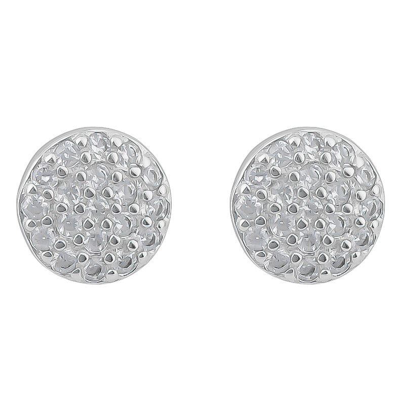 Sterling Silver Rhodium Plated Pave Set Cubic Zirconia Stud Earrings
