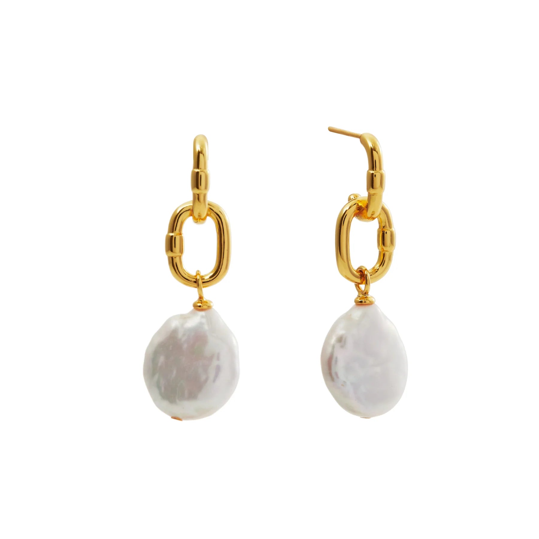 Sybella Mini Freshwater Coin Pearl and Gold Link Drop Earrings
