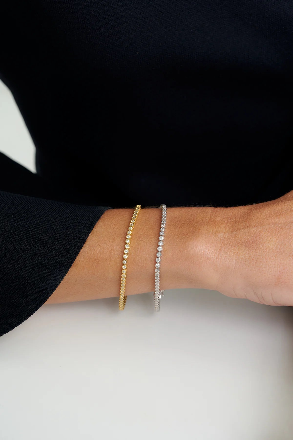 Sybella Astrid Gold Plate Baby Bezel Cubic Zirconia Tennis Bracelet