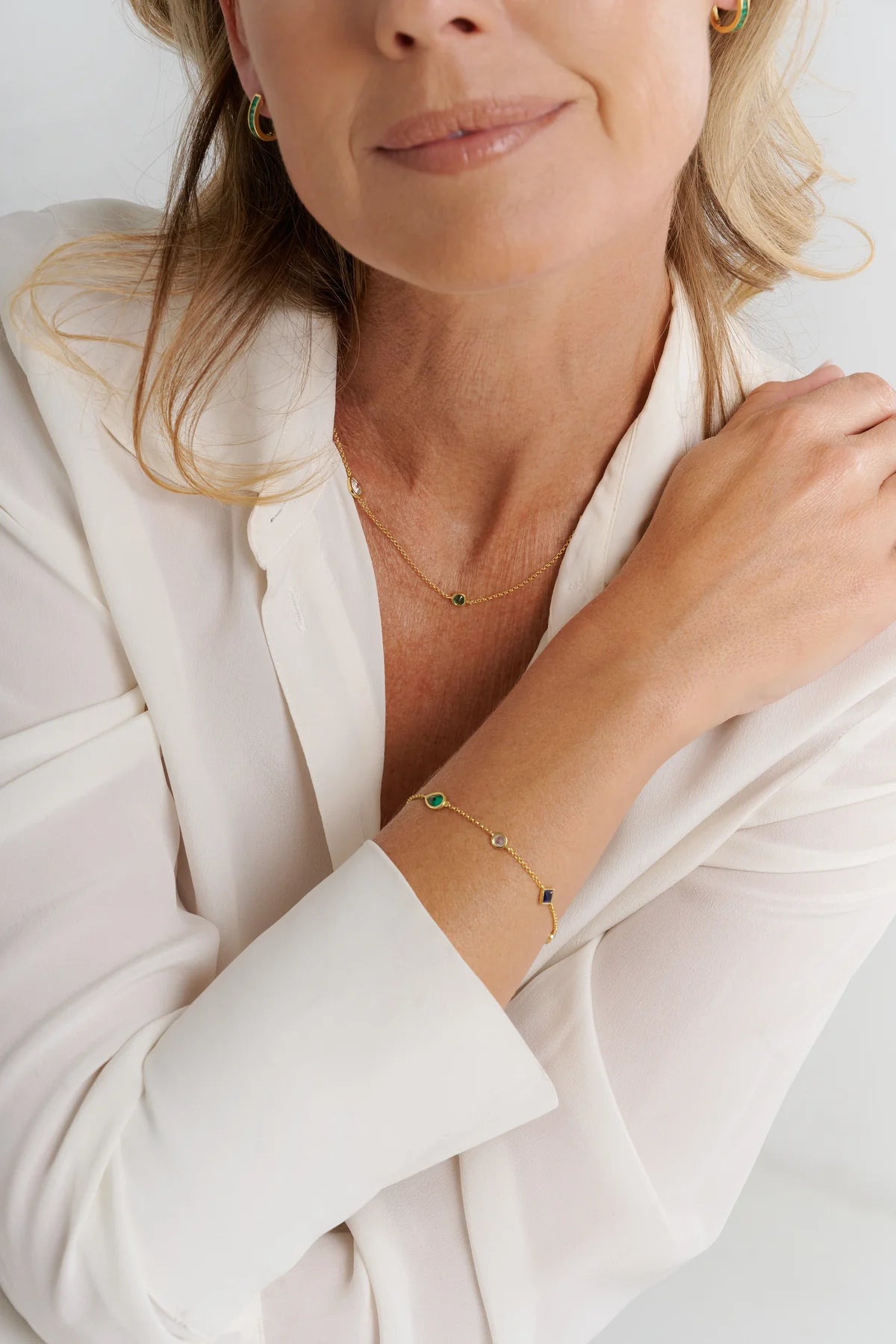 Sybella Mila Sapphire, Emerald, Green and Ruby Gold Plate Multi Shape Cubic Zirconia Bracelet