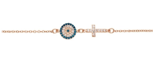 Sterling silver micro pave eye and cross bracelet