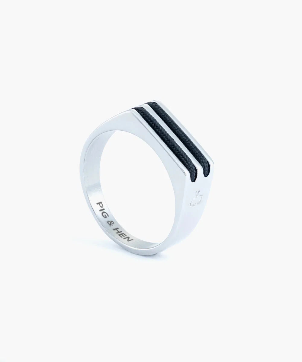 Pig and Hen Signet Ring 7mm Rope Navy | Silver