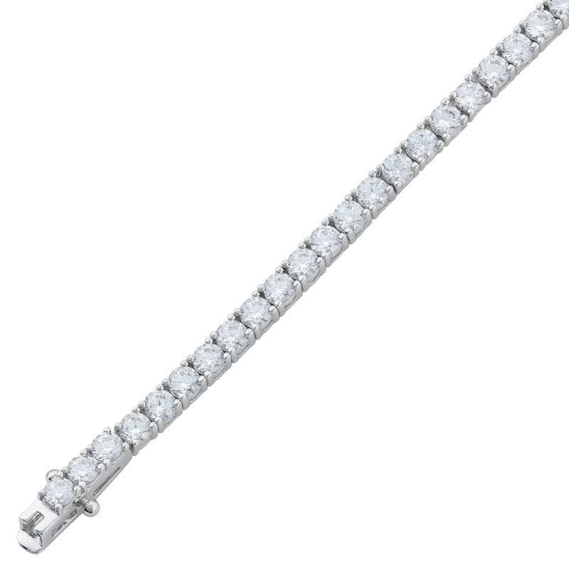 Sterling Silver 2.5mm Rhodium Plated 4 Claw Cubic Zirconia Tennis Bracelet