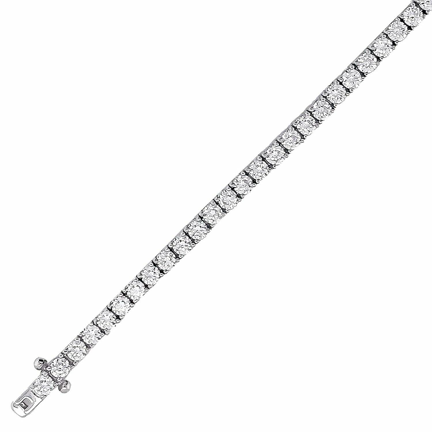 Sterling Silver 2.5mm Rhodium Plated 4 Claw Cubic Zirconia Tennis Bracelet