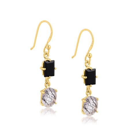 Gold Plated Onyx Drop Earrings
