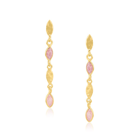 Gold Plated Strawberry Quartz Drop Earrings