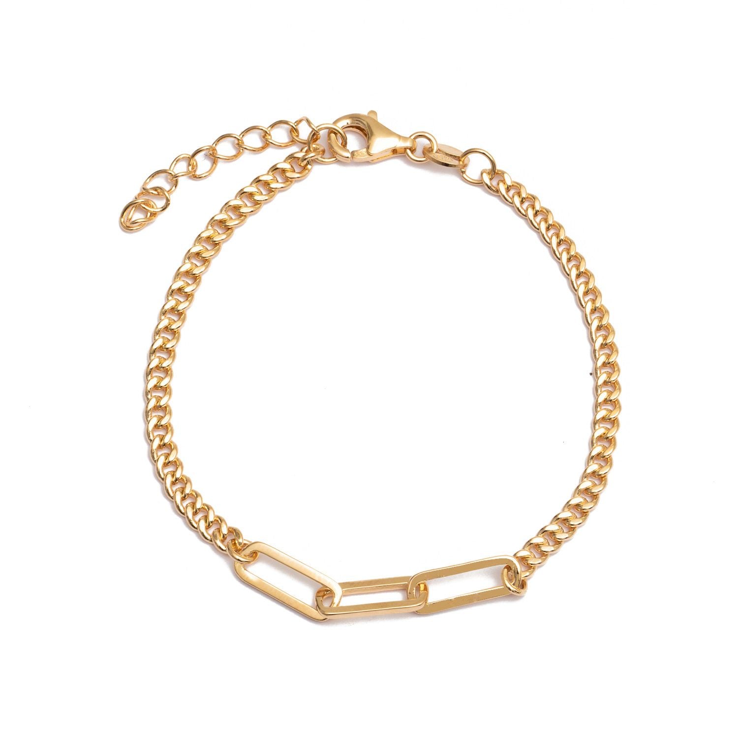 Gold Plated Three Link and Curb Bracelet