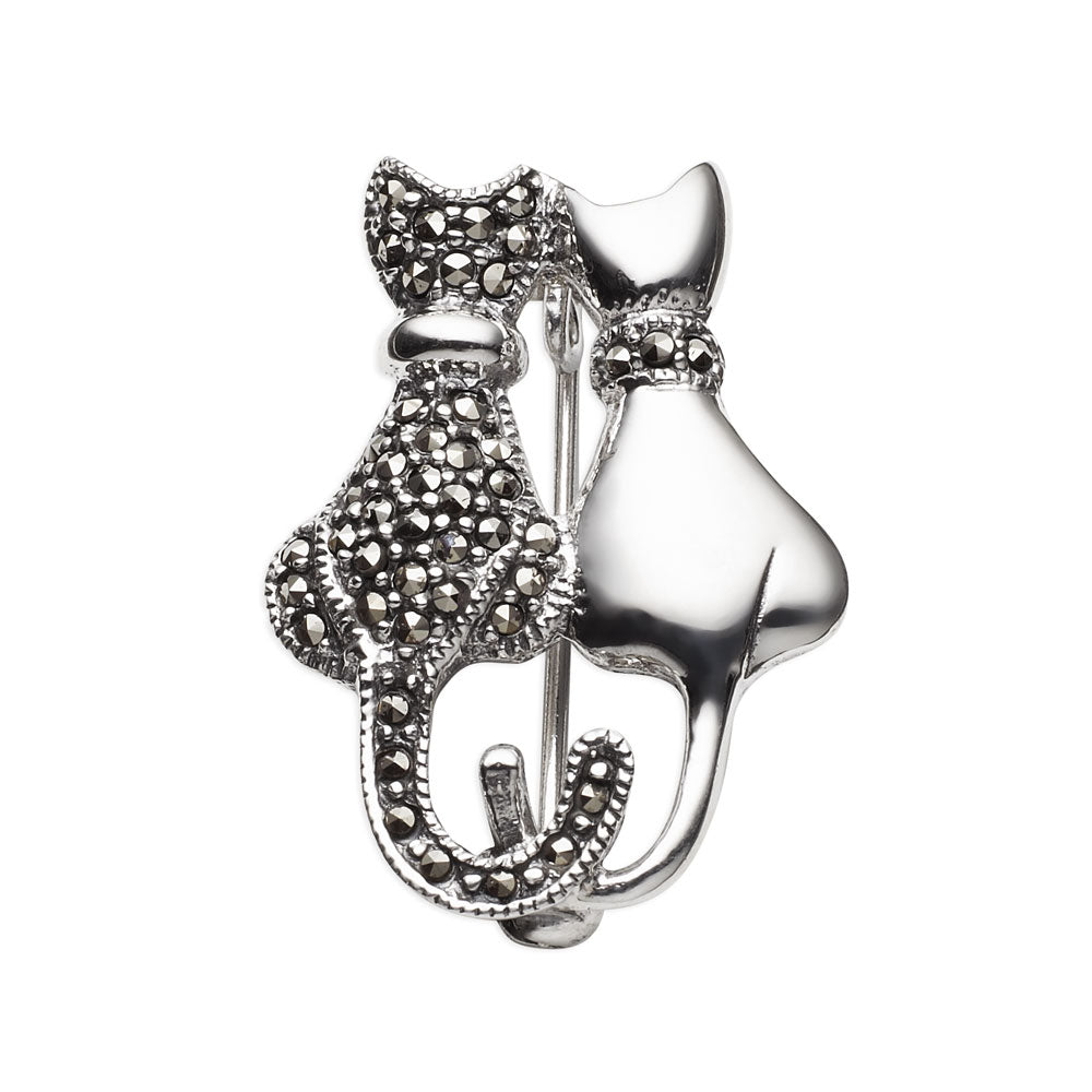 Sterling Silver and Marcasite Sitting Cats Brooch