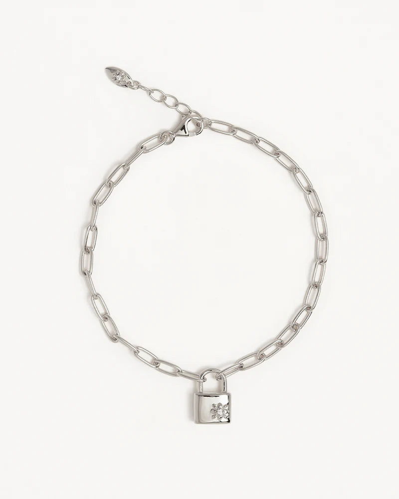By Charlotte Sterling Silver Promise of Us Lotus Padlock Bracelet