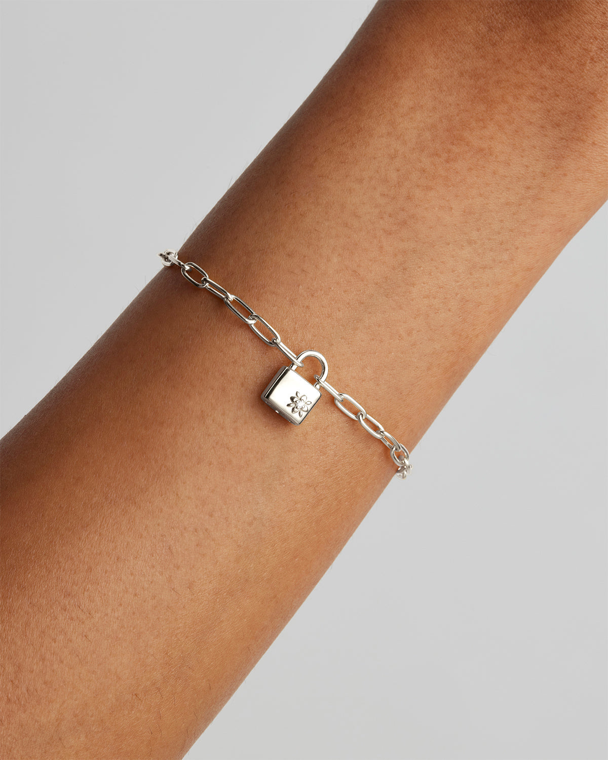 By Charlotte Sterling Silver Promise of Us Lotus Padlock Bracelet