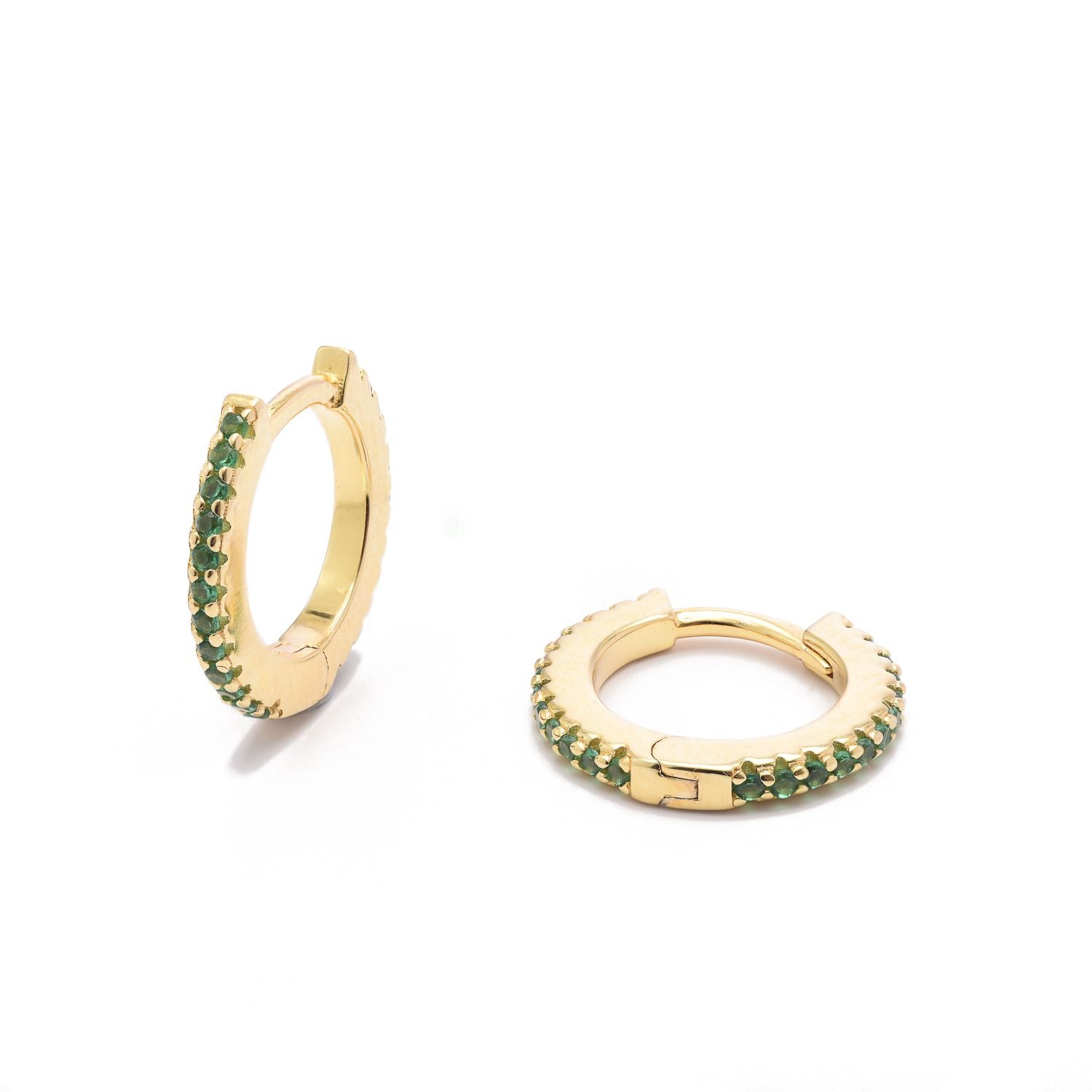 Gold Plated Green Cubic Zirconia Set Huggie Earrings
