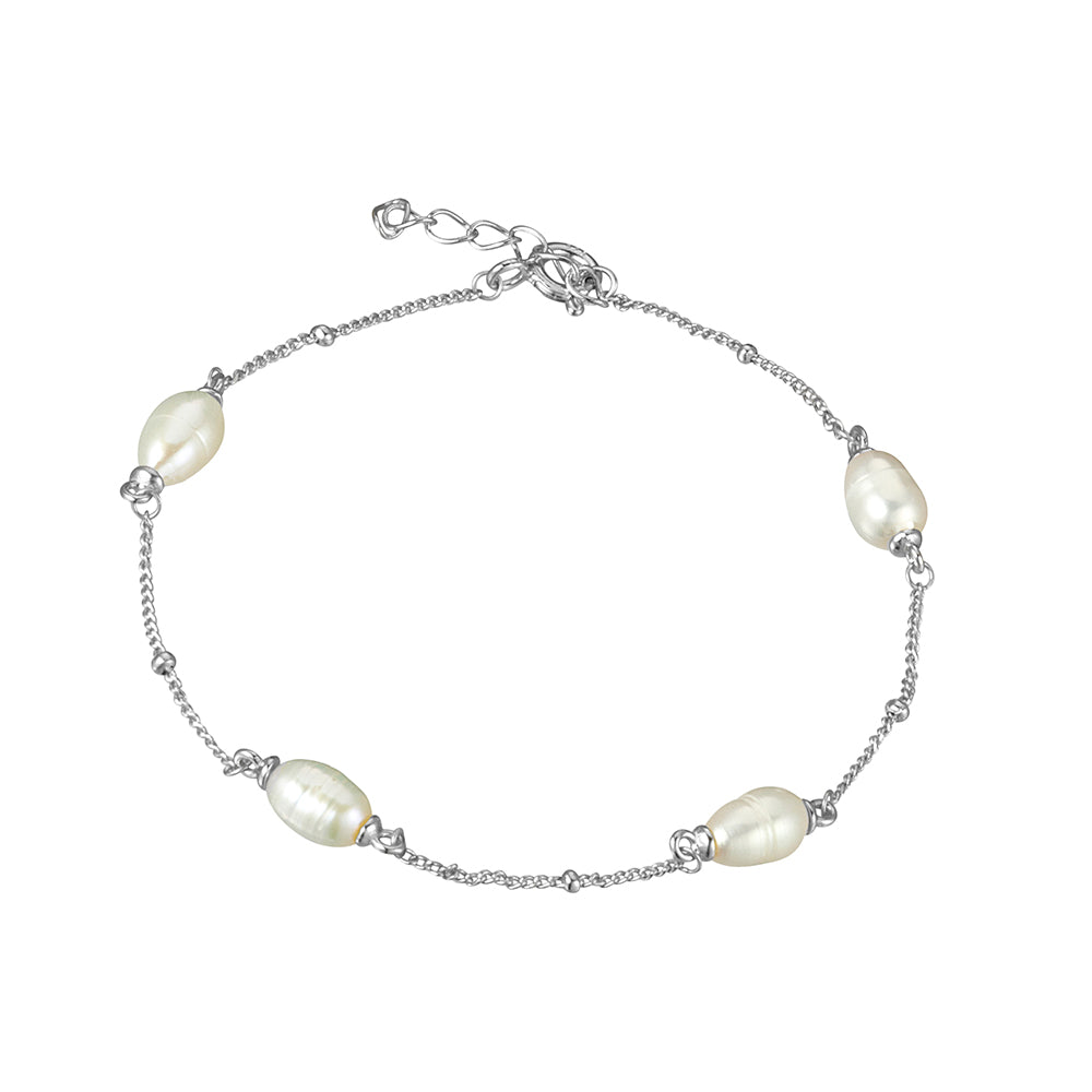 Sterling Silver Multi Pearl and Chain Bracelet