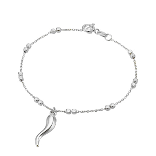 Sterling silver double-cube fine bracelet with Cornicello charm