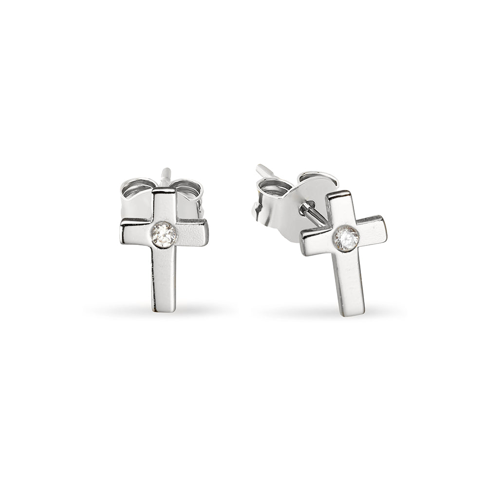 Sterling Silver Cross Stud Earrings with Cubic Zirconia