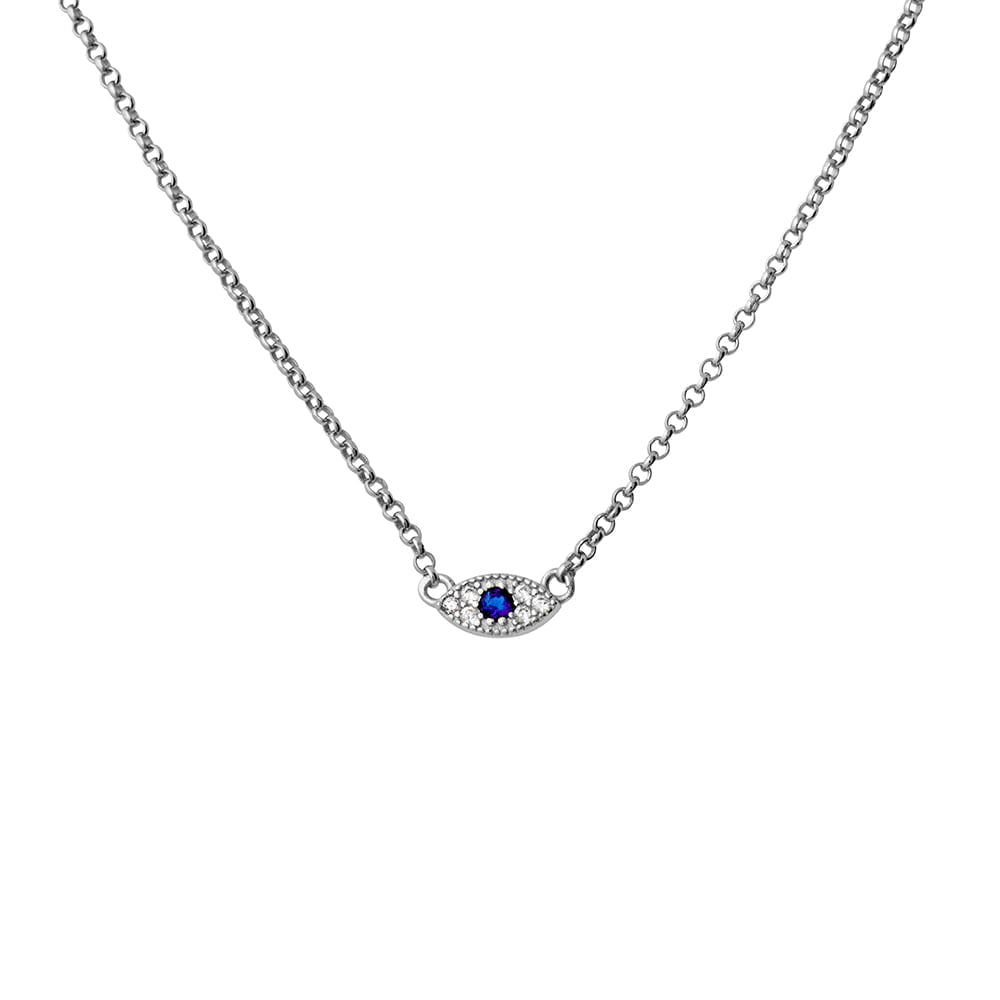 Sterling Silver Cable Chain Necklace with Cubic Zirconia Evil Eye Pendant