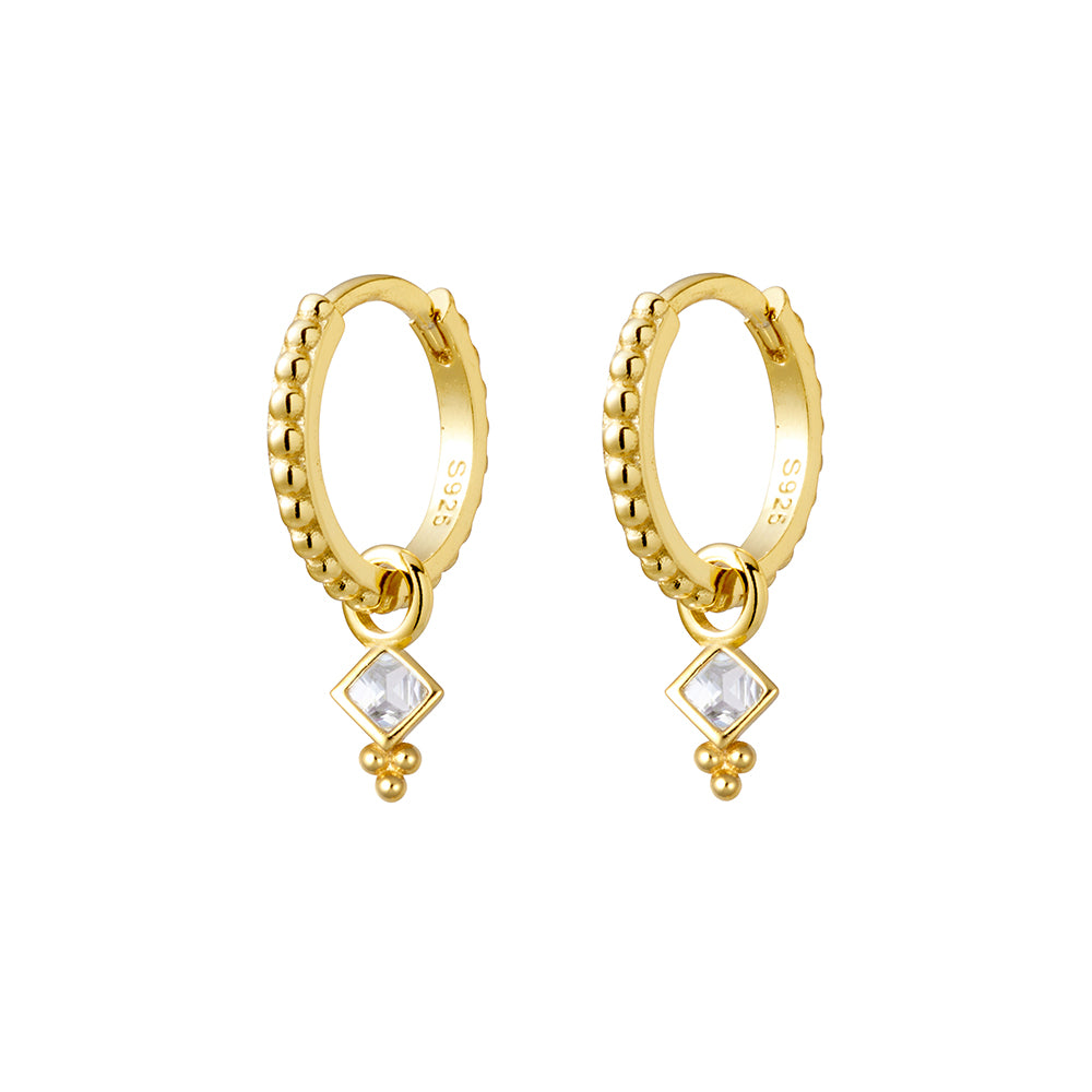 Gold Plated Removable Diamonds-Shape Drop Charm Earrings
