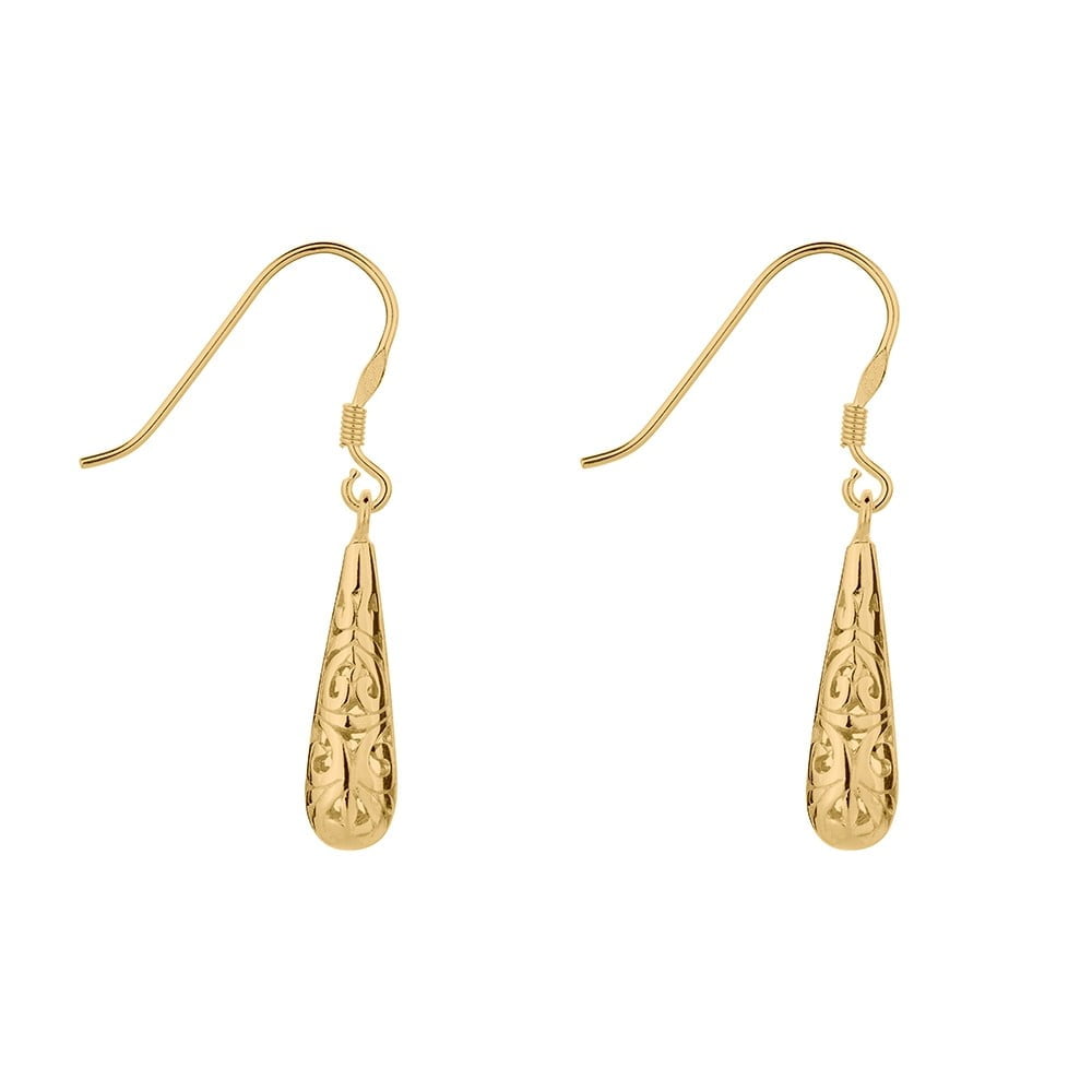 Gold Plated Tear Drop Filagree Earrings