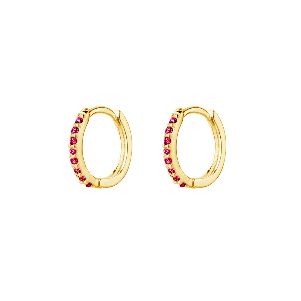 Gold Plated Ruby Cubic Zirconia Huggies