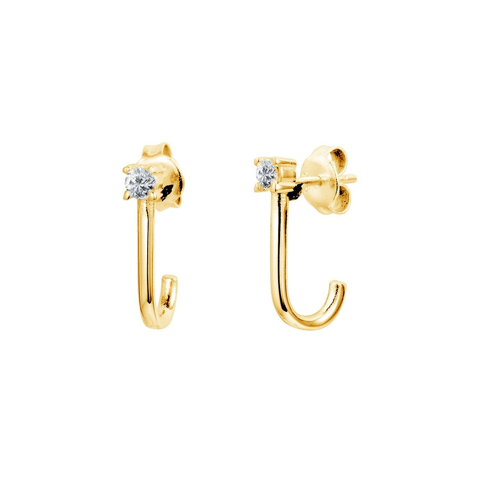 Yellow Gold Plated Cubic Zirconia Curved Post Stud Earrings