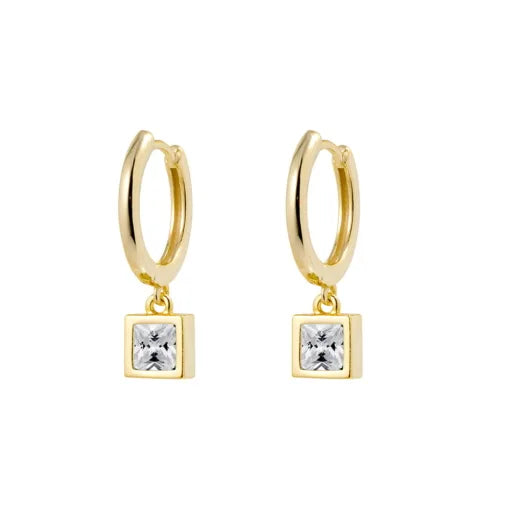 Sterling silver gold plated huggie earrings with white CZ drop