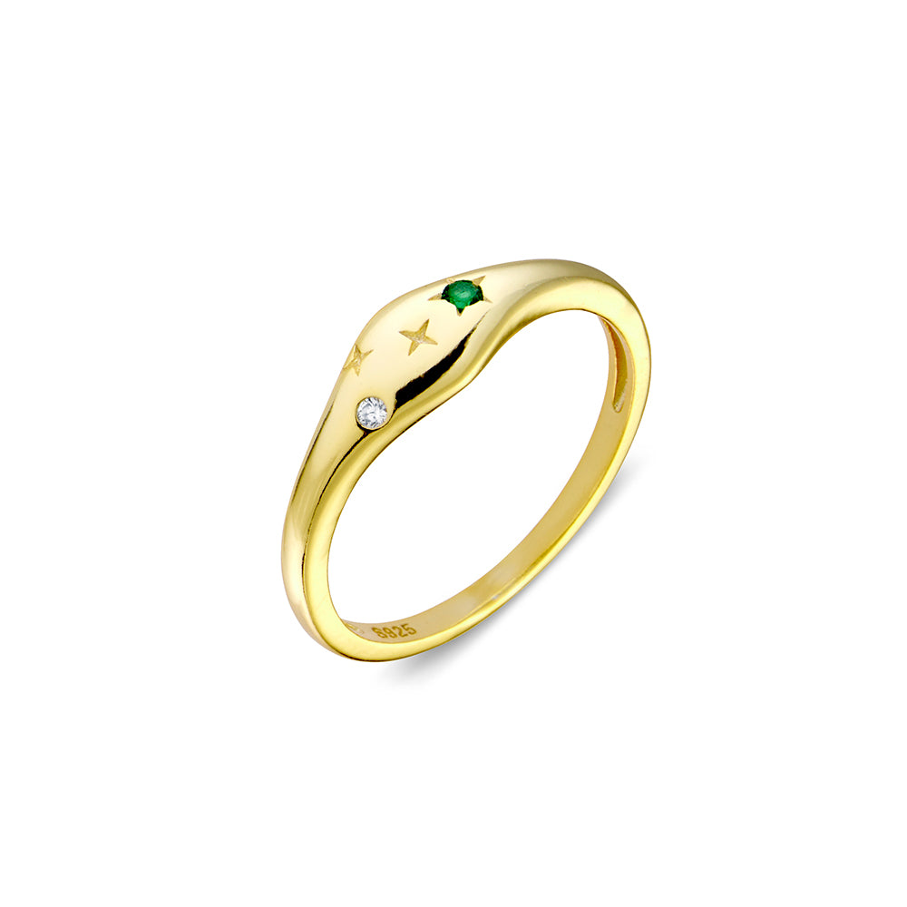 Gold Plated Signet Ring with Emerald Cubic Zirconias
