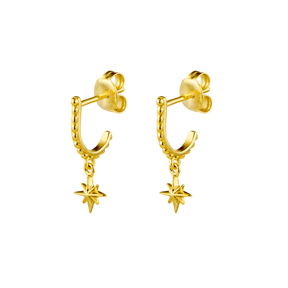 Beaded Half North Star S/S Hoop Earrings-Gold
