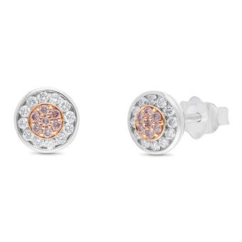 9ct Rose and White Gold Pink Diamond Stud Earrings