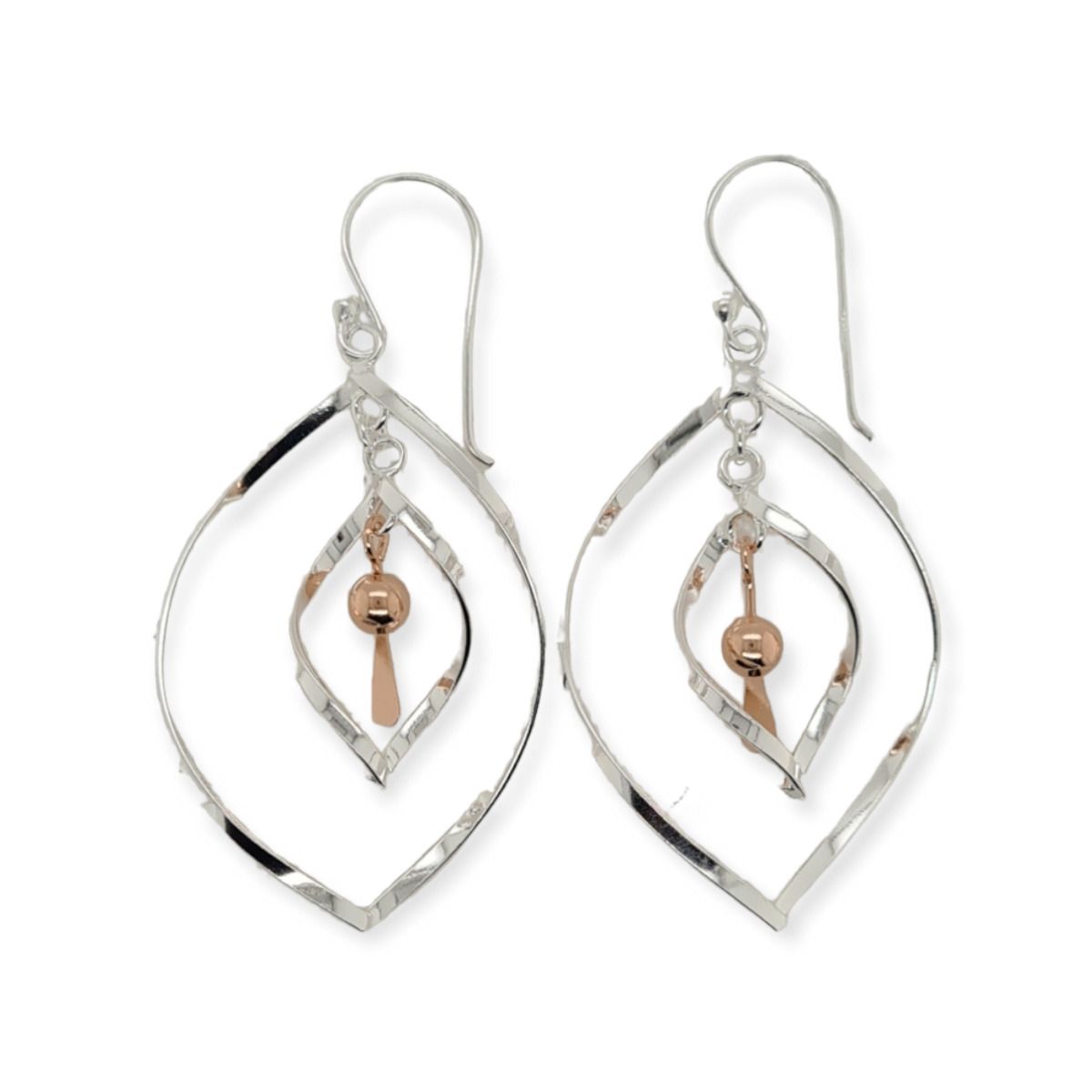 Sterling Silver and Rose Gold Plated Twist Centre Drop Earrings