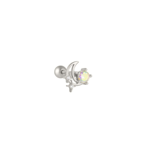Sterling silver ball back single earring with opalite, moon & star