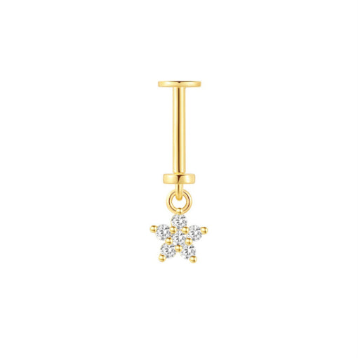 Sterling silver ygp flat back single CZ star drop earring