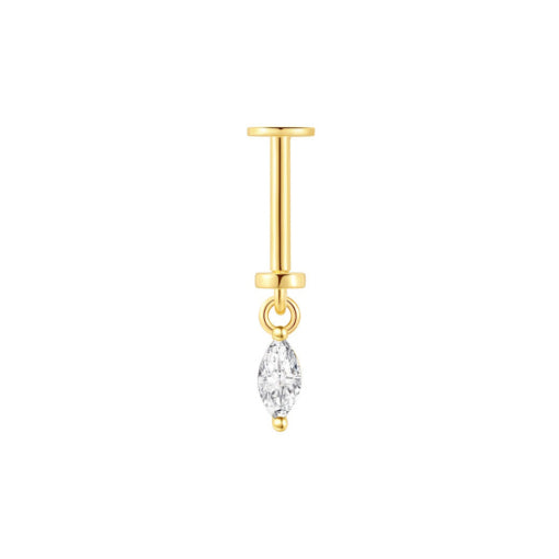 Sterling silver ygp flat back single teardrop CZ earring