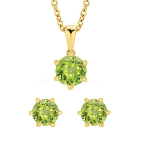 9ct Yellow Gold Peridot Claw Set Pendant and Earring Set