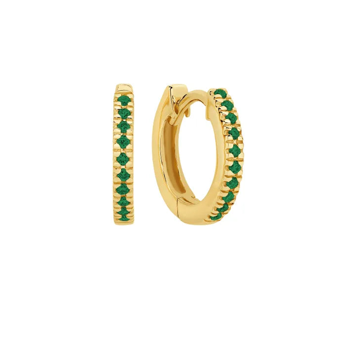 9ct Yellow Gold Emerald Mini Huggie Earrings