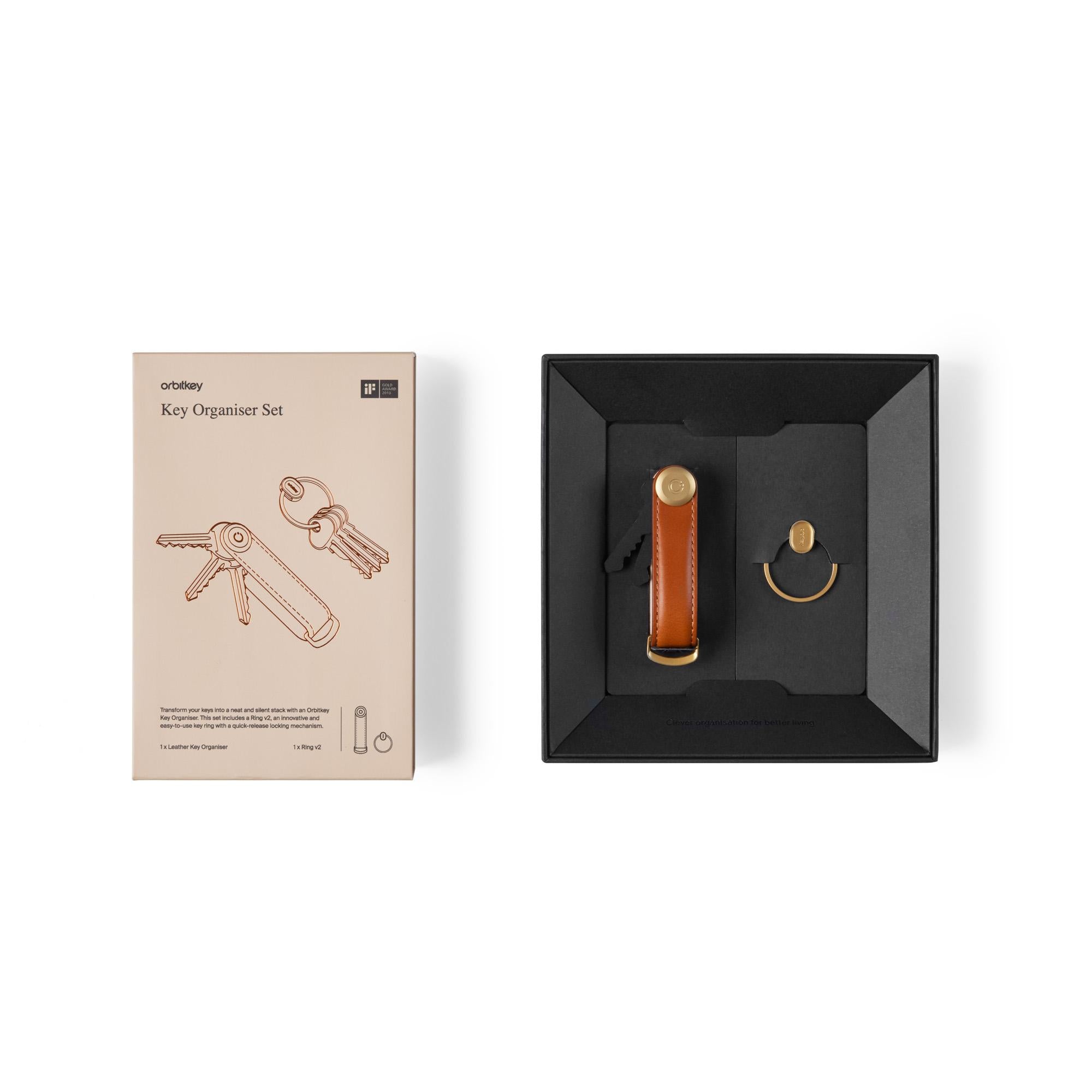 Orbitkey Leather Key Organiser + Ring V2- Cognac
