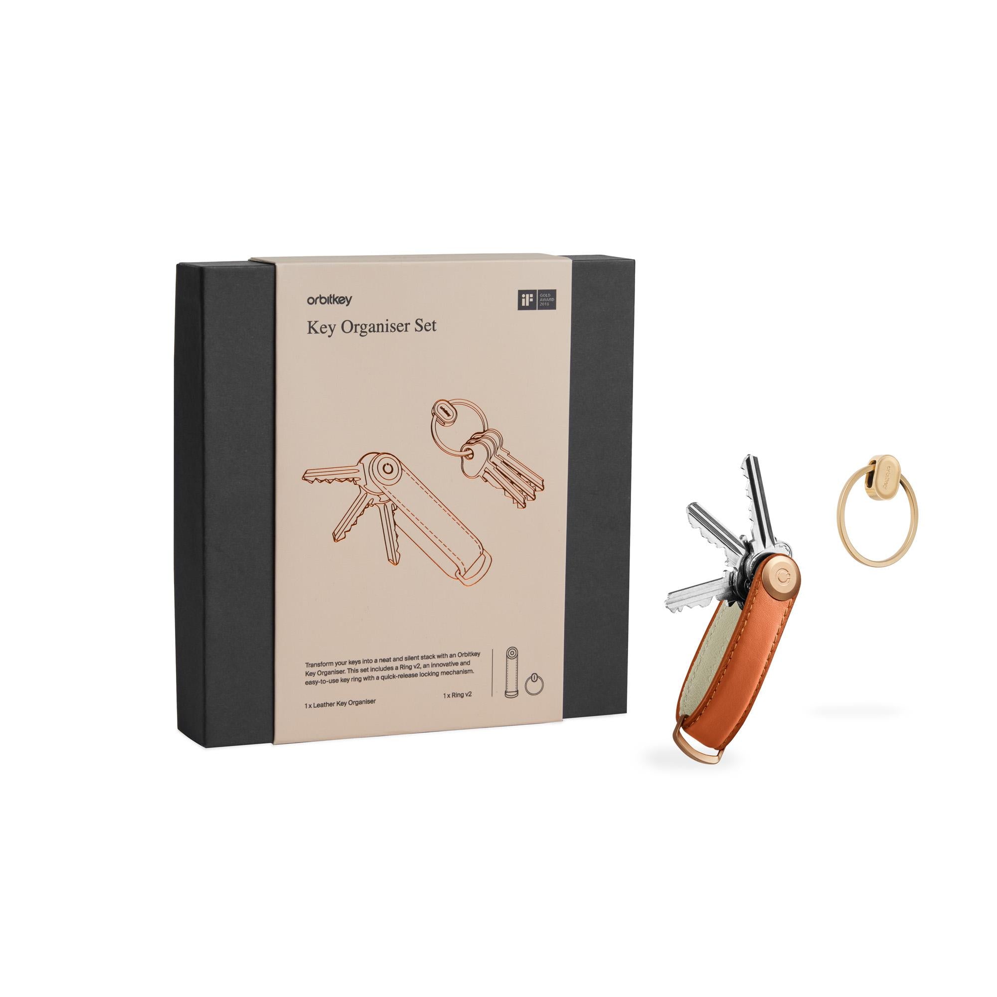 Orbitkey Leather Key Organiser + Ring V2- Cognac