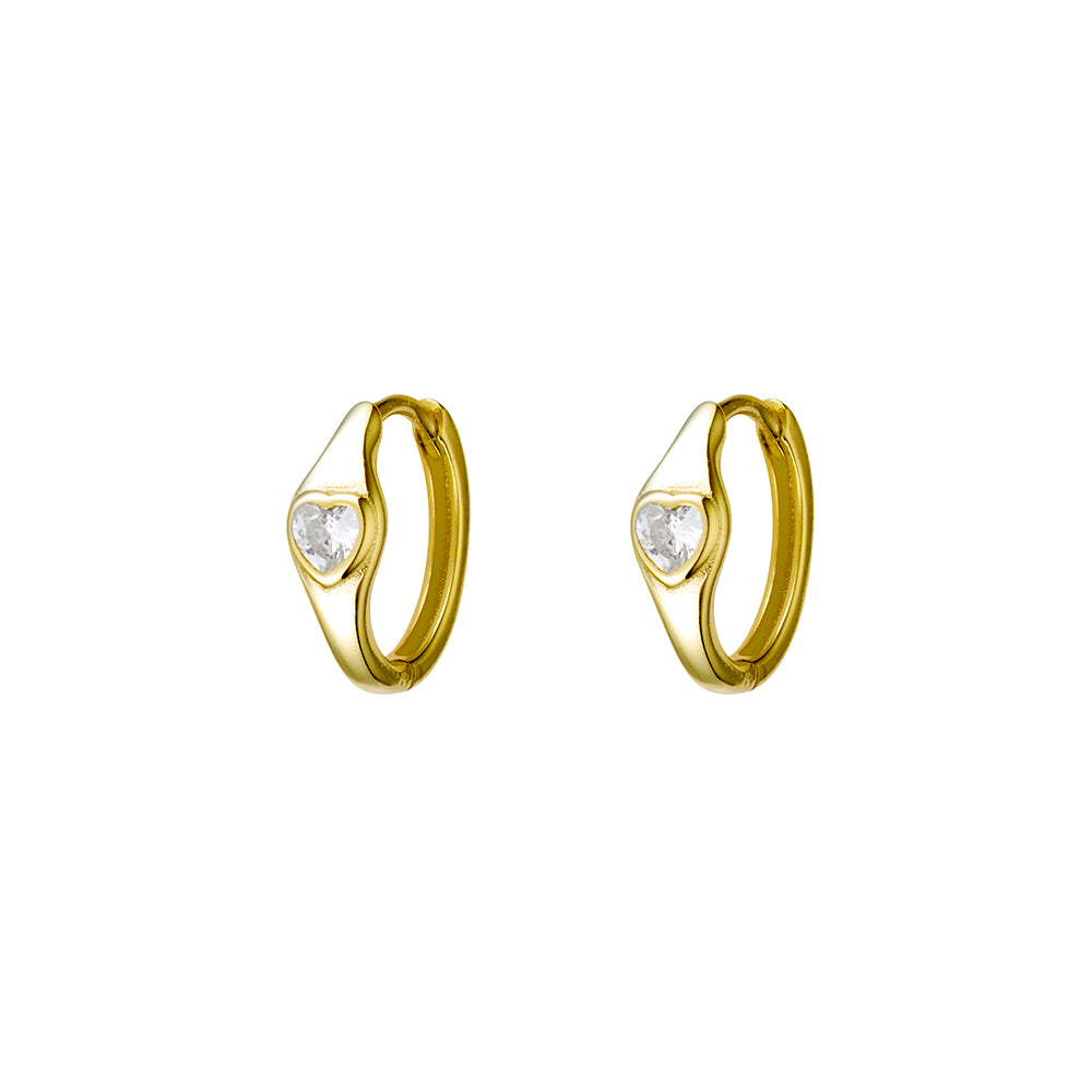 Gold Plated Huggies with Heart Shaped Cubic Zirconia Stone