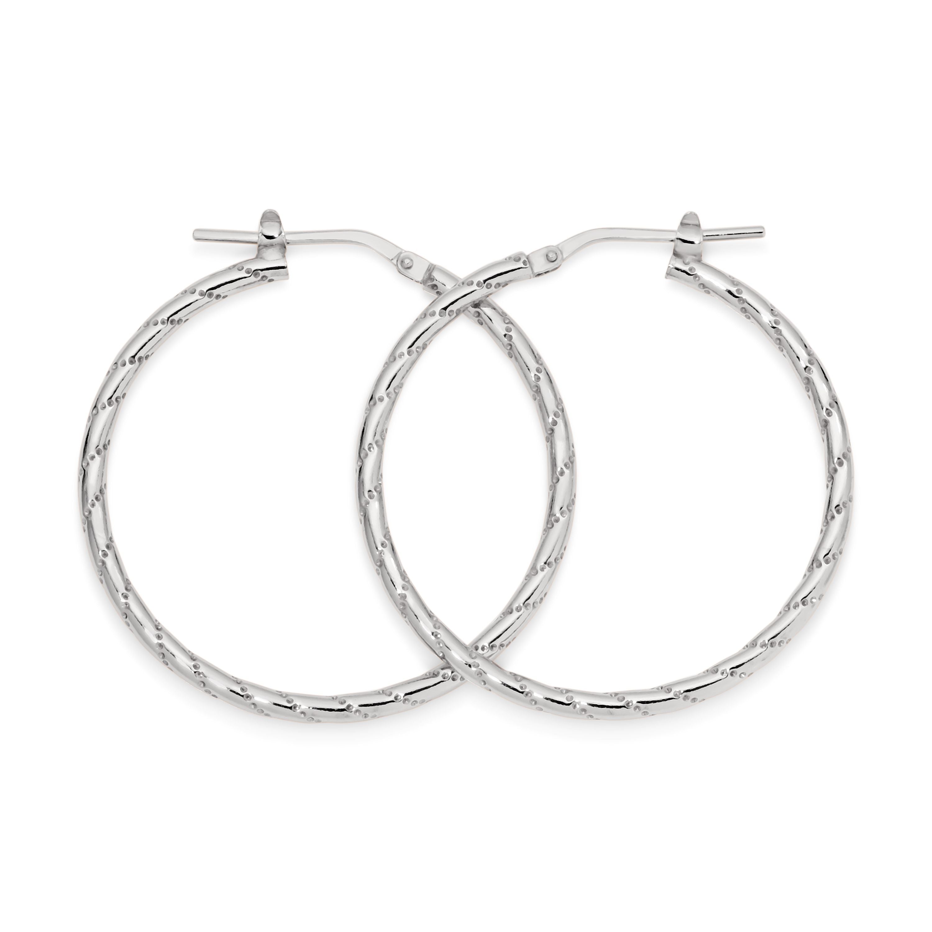 Sterling Silver 30mm Polished Diamond Cut Hoop Earrings