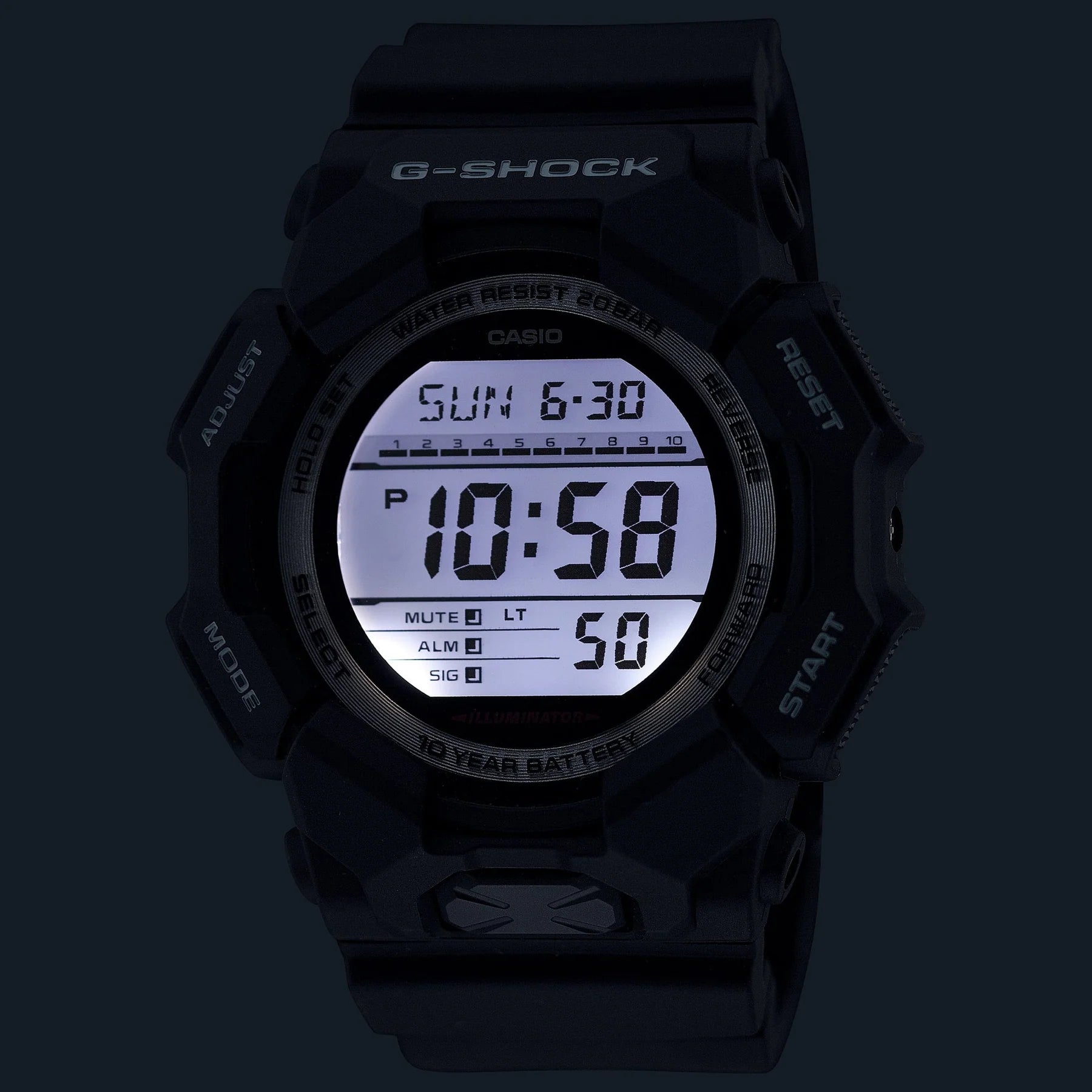 G-Shock Rugged Digital Black Case GD010-1D Resin Band Watch