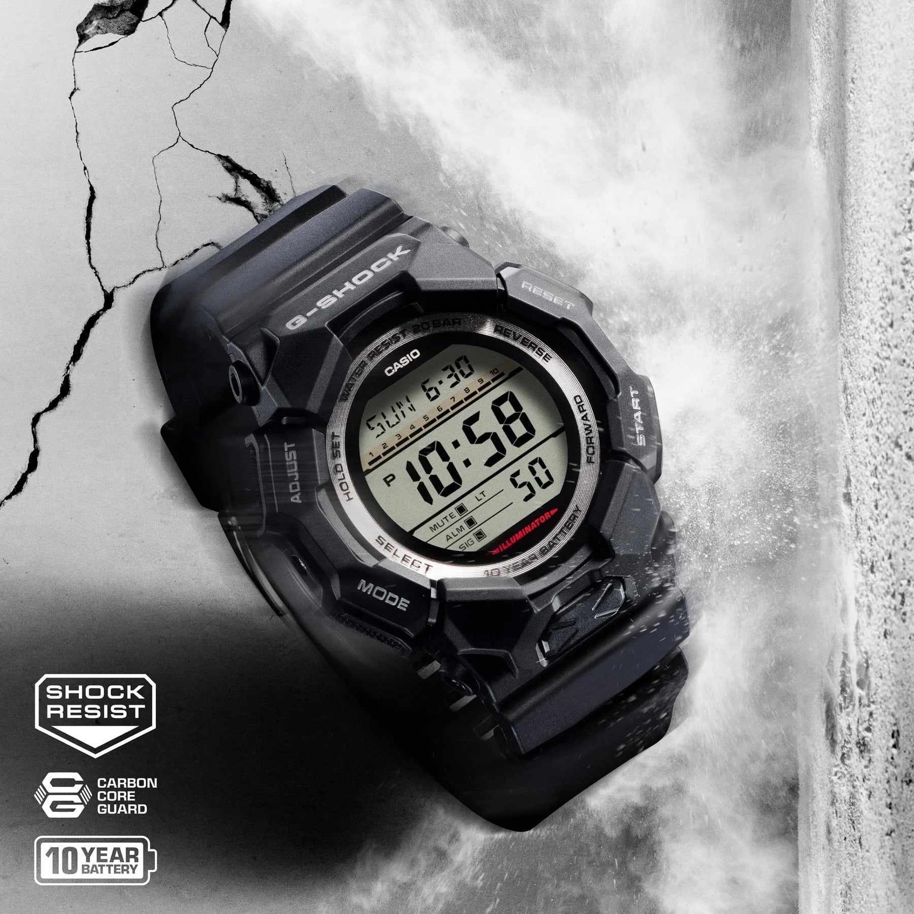 G-Shock Rugged Digital Black Case GD010-1D Resin Band Watch