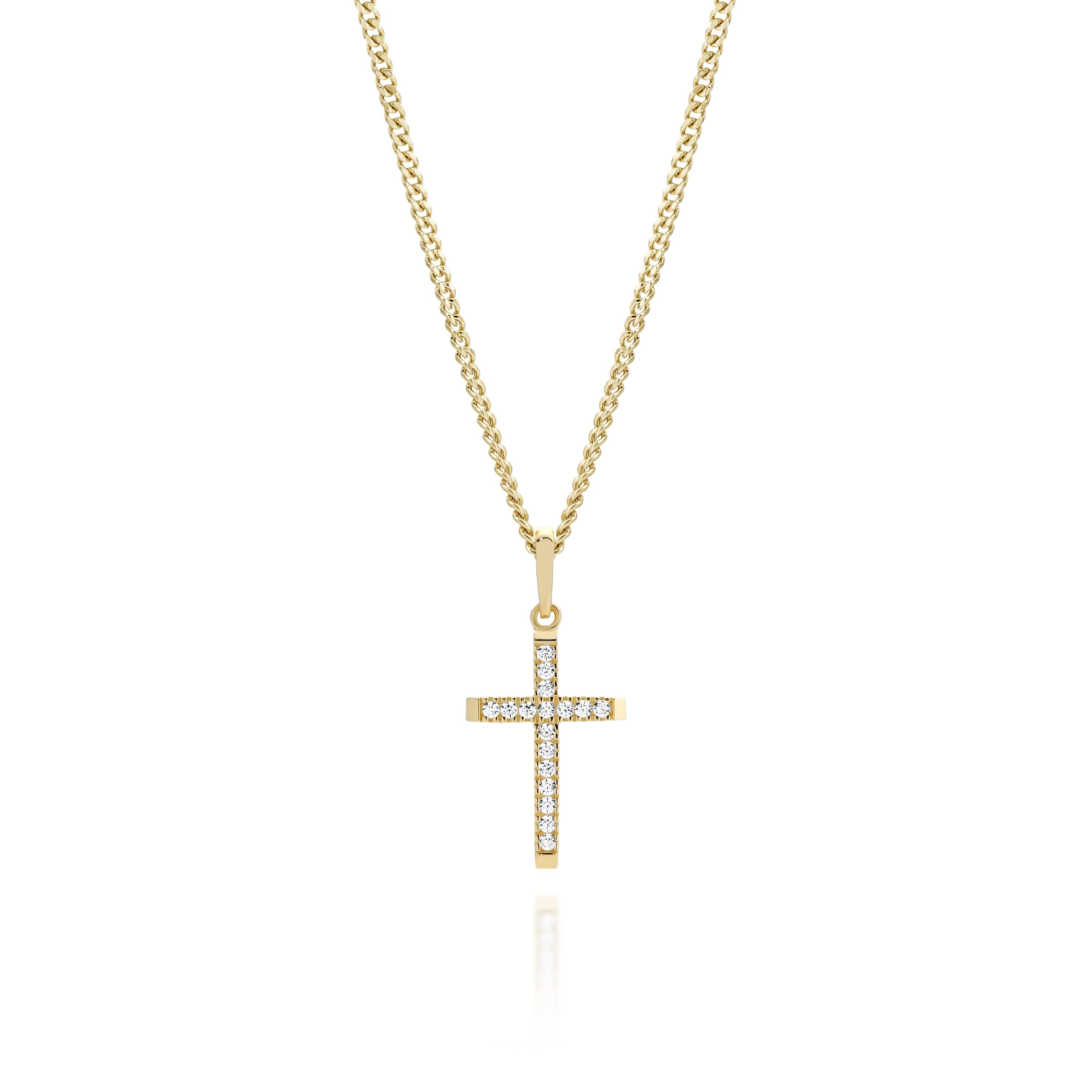 9ct Yellow Gold Cubic Zirconia Millgrain Set Cross Pendant