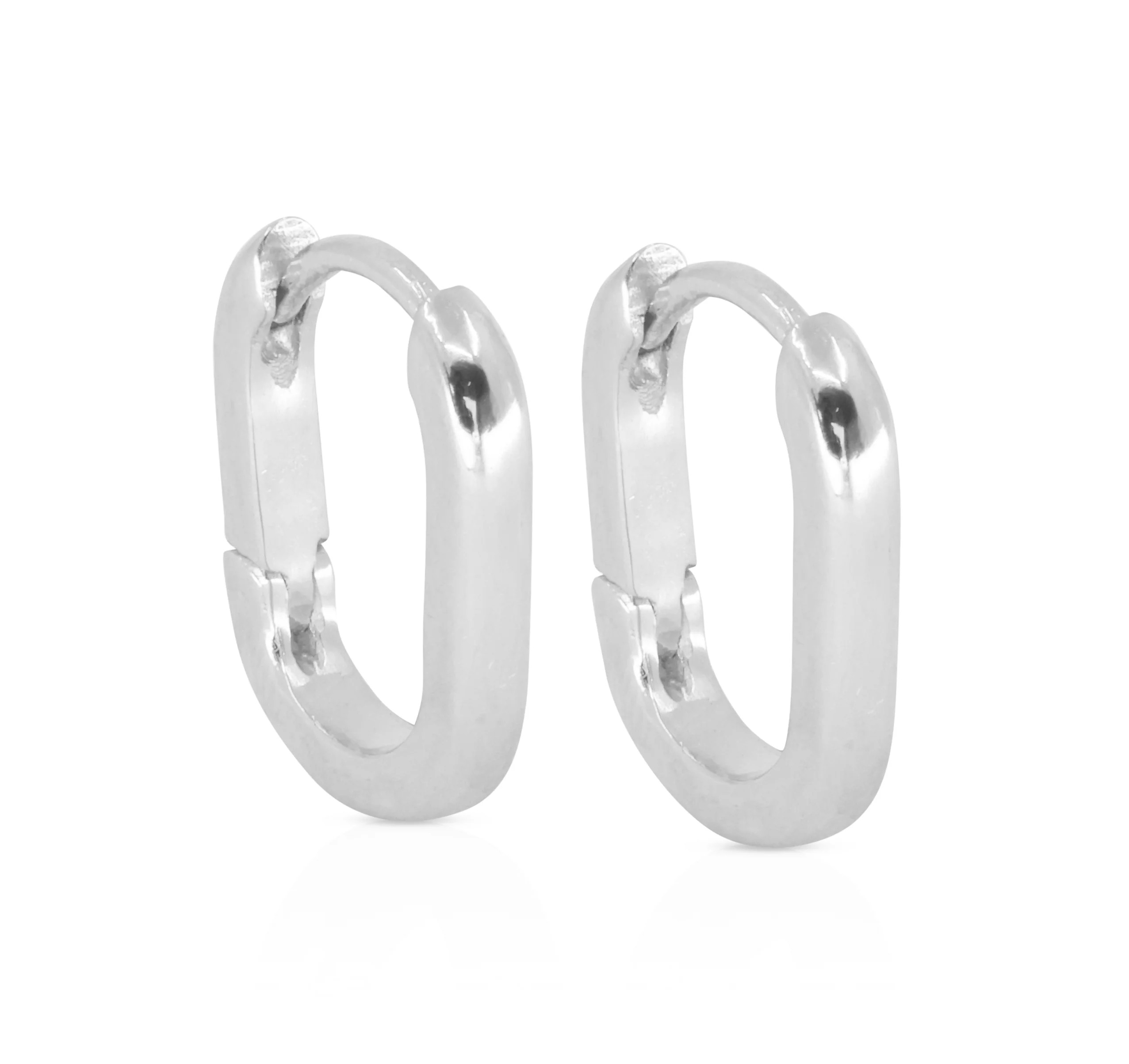Toni May Paperclip Polished Silver Huggie Earrings
