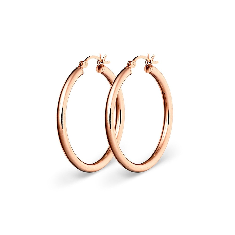 Sterling silver rose gold plated hoop earrings - 20mm