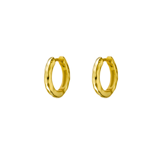 Sterling Silver gold plated beaten finish mini hoop earrings