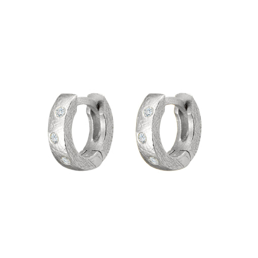 Sterling silver mini brushed hoop earrings with CZ