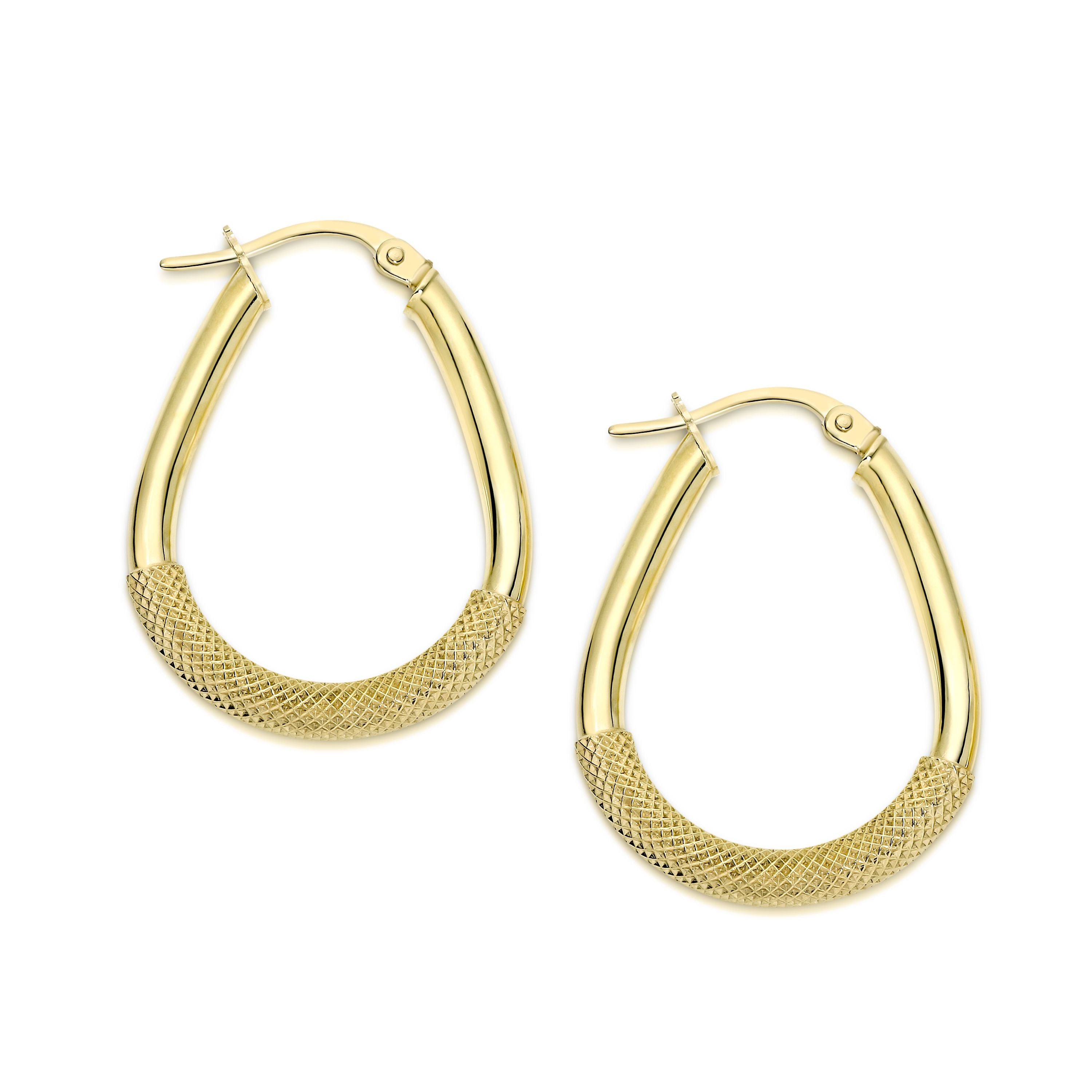 9ct Yellow Gold 20mm Hald Mesh Hoop Earrings