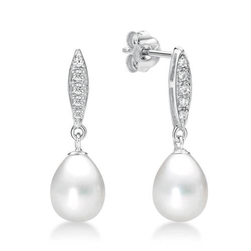 Sterling Silver Freshwater Cubic Zirconia Drop Earrings