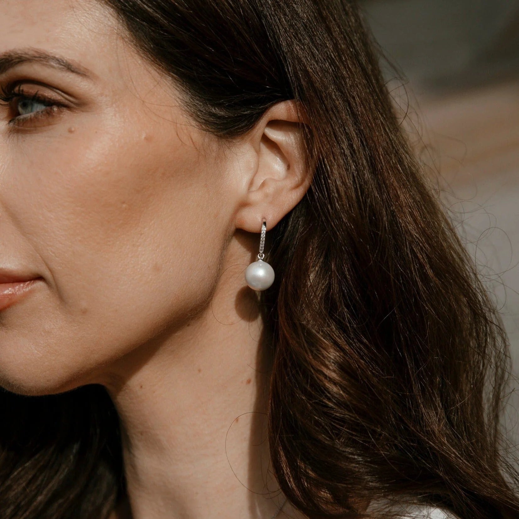 Twilight Luminescence Earrings - SS white round edison FWP hoop earrings