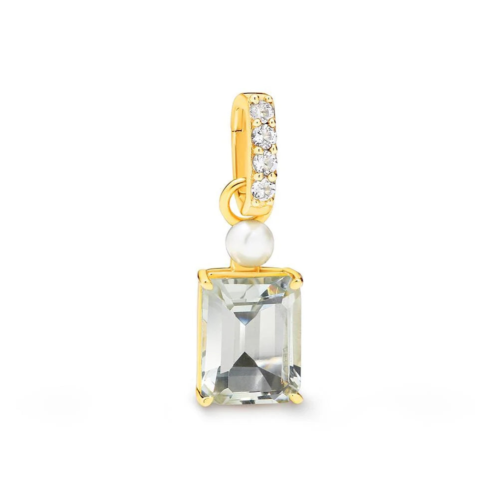 Golden Light Pendant - 9ct yg white 3mm button FWP green amethyst/ white topaz pendant