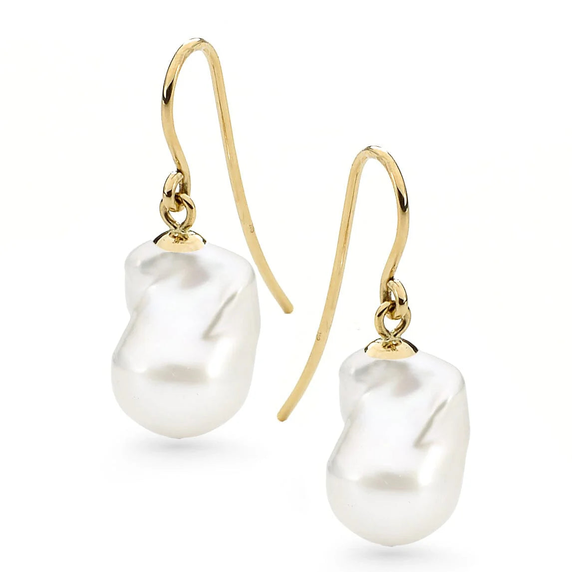 Alessia Hook Earrings - 9ct yg 13mm baroque FWP hoop earrings