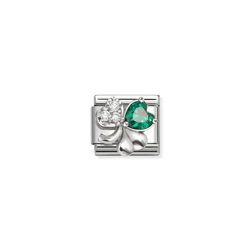 Composable Classic Link Clover with White & Green CZ in 925 Silver 330322/10